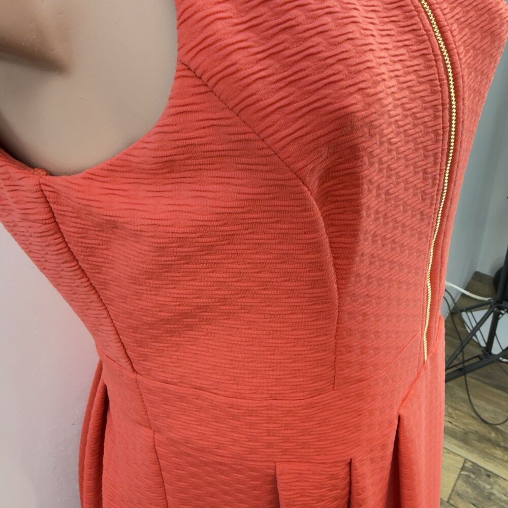 NWT Jessica Simpson Women Dress 10 Orange Textured Cut Out Back Pleated Pocket - Picture 11 of 16